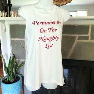 EXPRESS | Sleeveless Tank XS Naughty List Tee Top Christmas Red White